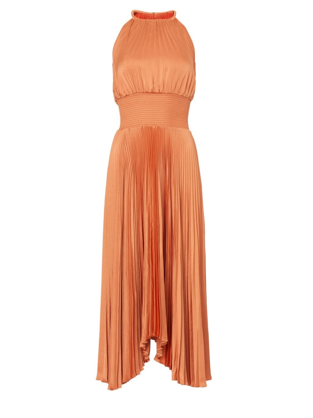 A.L.C. Halter High-Low Pleated Dress in Orange